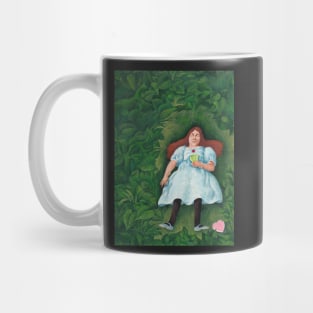 Girl lying down in a field Mug